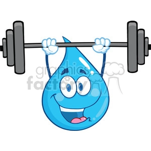 Royalty Free RF Clipart Illustration Water Drop Character Lifting Weights