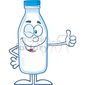 Royalty Free RF Clipart Illustration Winking Milk Bottle Cartoon Mascot Character Giving A Thumb Up