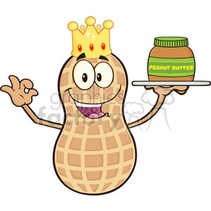 8742 Royalty Free RF Clipart Illustration King Peanut Cartoon Mascot Character Holding A Jar Of Peanut Butter Vector Illustration Isolated On White
