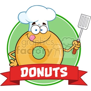 8652 Royalty Free RF Clipart Illustration Chef Donut Cartoon Character Circle Banner Vector Illustration Isolated On White