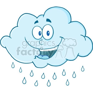 Royalty Free RF Clipart Illustration Happy Cloud Raining Cartoon Mascot Character