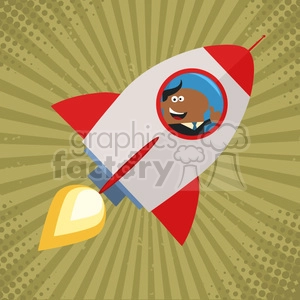 8334 Royalty Free RF Clipart Illustration African American Manager Launching A Rocket And Giving Thumb Up Flat Style Vector Illustration