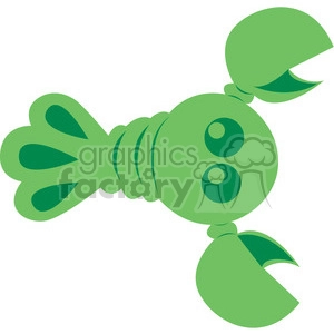 The clipart image shows a cartoon-style green lobster, with its claws raised in front of it. The claws are open. It is a vector image, meaning it can be scaled up or down without losing quality. 
