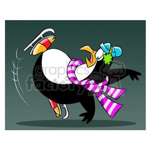 sal the cartoon penguin character falling while ice skating