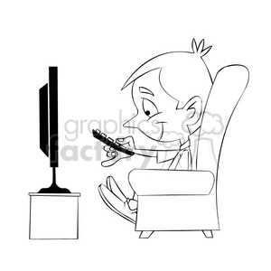 small boy binge watching tv cartoon black white