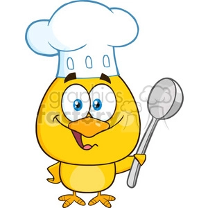 royalty free rf clipart illustration happy chef yellow chick cartoon character holding a spoon vector illustration isolated on white