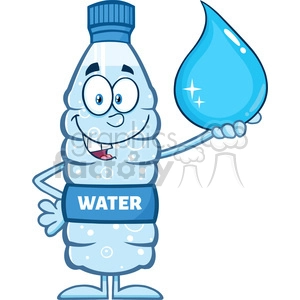 royalty free rf clipart illustration smiling water plastic bottle cartoon mascot character holding a water drop vector illustration isolated on white