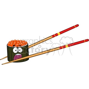 9409 illustration panic sushi roll cartoon mascot character with chopsticks vector illustration isolated on white