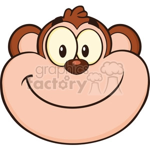 A cartoon clipart image of a smiling monkey face with large eyes, rounded cheeks, and brown ears and hair.