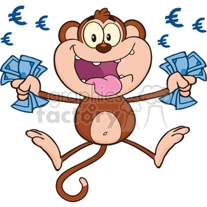 Cartoon Monkey with Euro Currency Notes