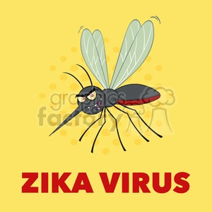 A cartoon-style clipart image depicting an angry mosquito with the words 'Zika Virus' below it, symbolizing the mosquito as a carrier of the virus. The background is yellow.