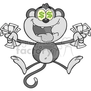 A cartoon image of an excited monkey holding money with dollar signs in its eyes.