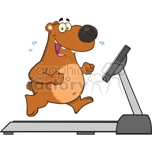 royalty free rf clipart illustration smiling brown bear cartoon character running on a treadmill vector illustration isolated on white