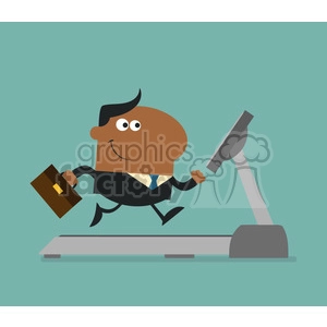 royalty free rf clipart illustration african american businessman cartoon character with briefcase running on a treadmill modern flat design vector illustration