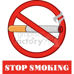 A clipart image of a burning cigarette inside a red prohibition symbol with the text 'STOP SMOKING' beneath it.