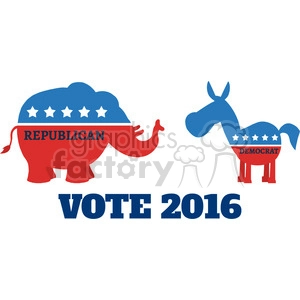 political elephant republican vs donkey democrat vector illustration flat design style isolated on white with text vote 2016