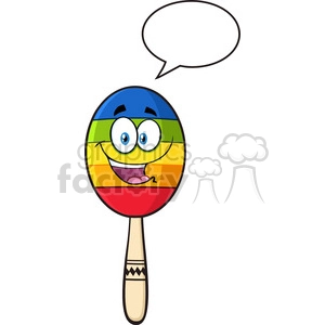 happy colorful mexican maracas cartoon mascot character with speech bubble vector illustration isolated on white background
