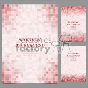 This clipart image features a brochure background design with a pixelated pattern in shades of pink and red. The layout includes a large central brochure with text and smaller versions displayed to the side.