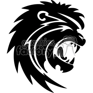 This black and white clipart image features a stylized roaring lion head with sharp angles and bold lines, giving it a fierce and dynamic look.