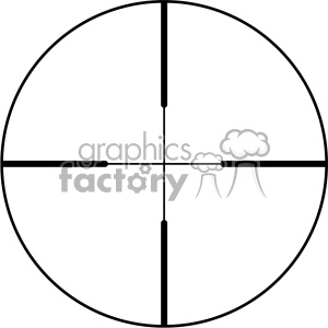 The clipart image shows a standard crosshair aim reticle sight commonly used by shooters to aim at a specific target. The image consists of two perpendicular lines intersecting at the center, forming a small square or cross, surrounded by a larger circle with evenly spaced tick marks around its circumference. This type of sight helps the shooter to aim their weapon more accurately and precisely toward the intended target.
