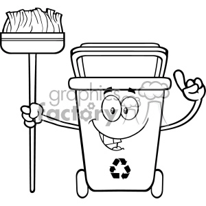 Talking Black And White Recycle Bin Cartoon Mascot Character Pointing To A Open Lid Vector