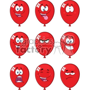 This set includes 9 different red balloons, with varying expressions - from happy, confused, angry, worried, and more.