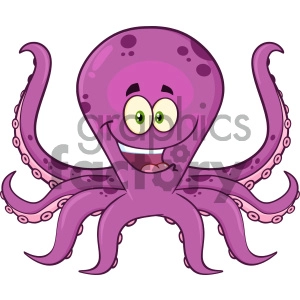 Royalty Free RF Clipart Illustration Happy Octopus Cartoon Mascot Character Vector Illustration Isolated On White Background