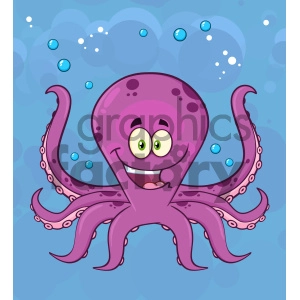 Royalty Free RF Clipart Illustration Happy Octopus Cartoon Mascot Character Swimming Underwater Vector Illustration With Blue Background