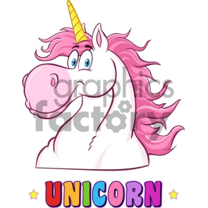 Clipart Illustration Smiling Magic Unicorn Head Classic Cartoon Character Vector Illustration Isolated On White Background With Text