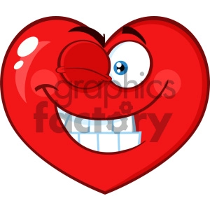 Smiling Red Heart Cartoon Emoji Face Character With Wink Expression Vector Illustration Isolated On White Background