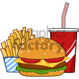 Fast Food Hamburger Drink And French Fries Cartoon Drawing Simple Design Vector Illustration Isolated On White Background