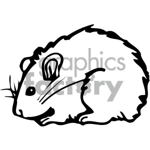 The image is a black and white clipart of a small, rounded rodent with characteristics that could resemble either a mouse or a hamster. It has a prominent ear, whiskers, a round body, and a staring eye.