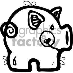 Cartoon Pig in Black and White