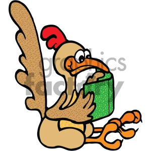 A clipart image of a cartoon roadrunner sitting down, and reading a green book 