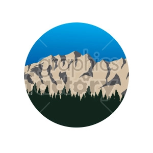 blue sky mountain forest scene circle design