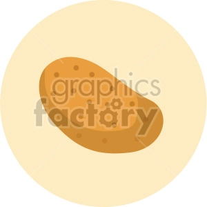 A simple clipart image of a brown potato with small dots representing eyes, placed within a light beige circular background.
