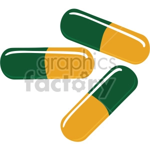 The clipart image shows a group of pills commonly associated with medication or pharmaceuticals. 
