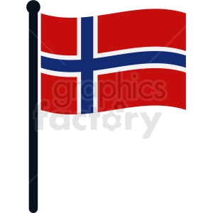 The image shows a stylized version of the flag of Norway against a plain background. The Norwegian flag consists of a red field with a blue cross outlined in white that extends to the edges of the flag. The vertical part of the cross is shifted towards the hoist side.