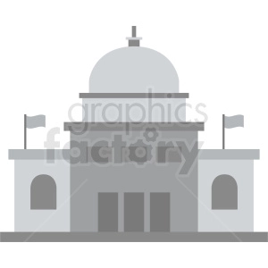 A clipart image of a government building with a dome, two flagpoles, and an entrance with three doors.