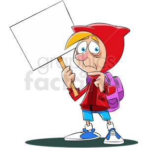 cartoon refugee holding blank sign no background