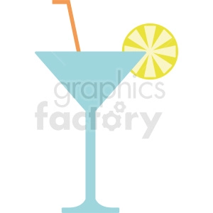 The clipart image shows a cartoon-style drawing of a martini glass, which is a type of stemmed glassware commonly used to serve cocktails. The glass has a triangular shape with a wide rim and a narrow stem, and it appears to be filled with a light-colored liquid, likely a classic martini cocktail made with gin or vodka and vermouth. The image represents the concept of alcoholic beverages and drinks, specifically focusing on the popular cocktail known as a martini.