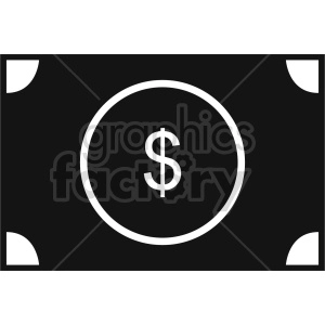 A black and white clipart image featuring a US dollar sign ($) in the center of a circle, representing money or currency.