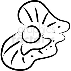 A black and white clipart image of a stylized open oyster shell. 