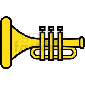 This is a clipart image of a yellow trumpet with black outlines. The trumpet features three valves typically found on this brass instrument.