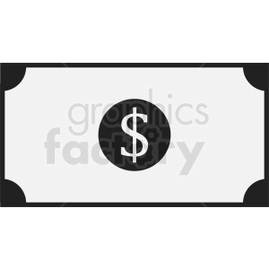 A simple black and white clipart image of a dollar bill with a dollar sign in the center.