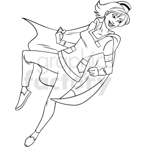 black and white super hero nurse flying cartoon vector clipart