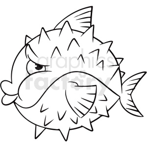 This is a black and white clipart image of a pufferfish.