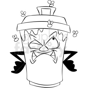black and white cartoon trash can character mad about flies
