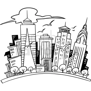 cartoon city black white vector clipart