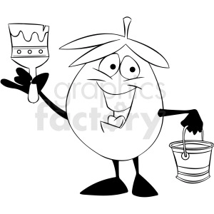black and white cartoon olive with paint brush